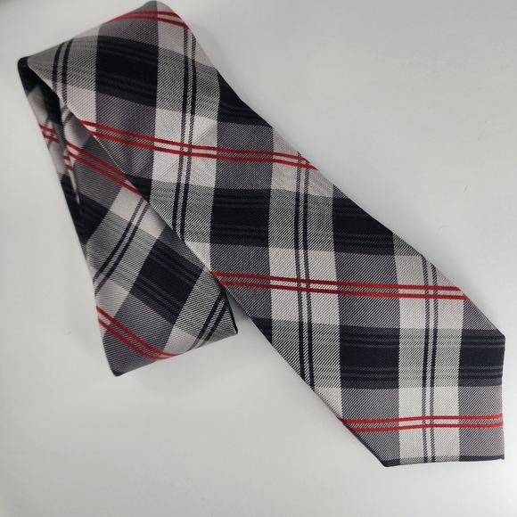 DKNY Black Plaid Silk Slim Tie. - Picture 2 of 4